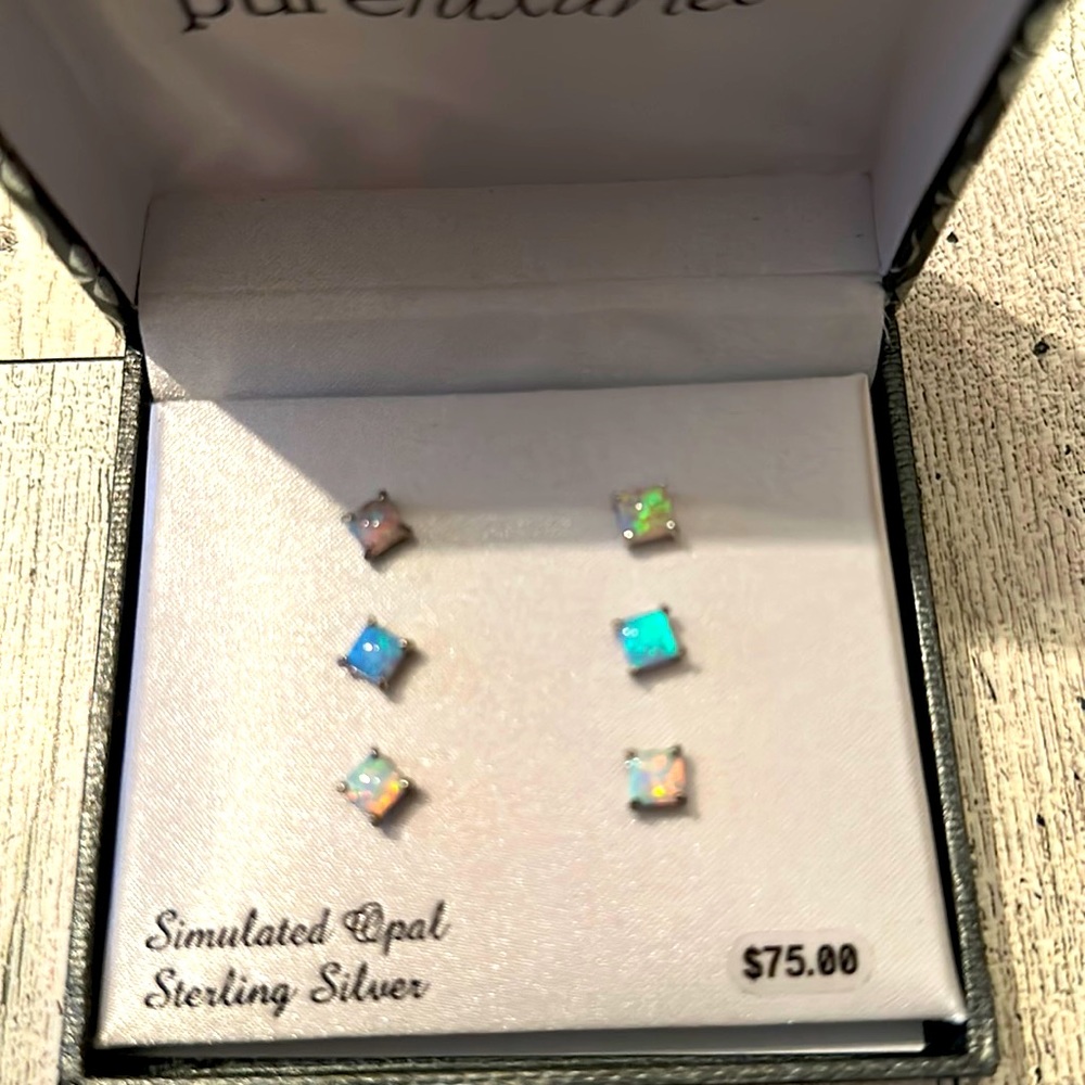 Opal Earrings simulated sterling silver studs NWT